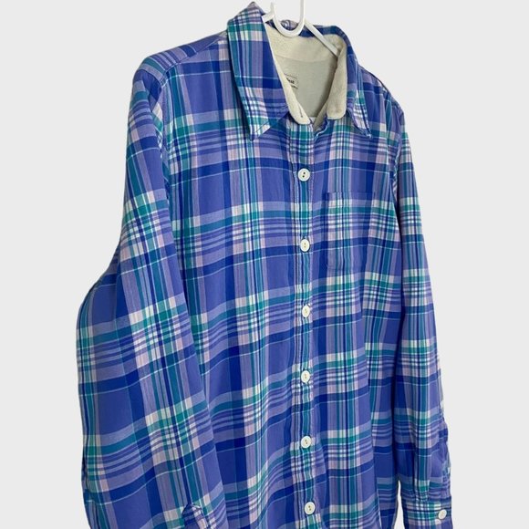 L.L. Bean Fleece Lined Flannel Shirt Womens Small Blue Plaid Button-Up Shacket - Picture 5 of 12